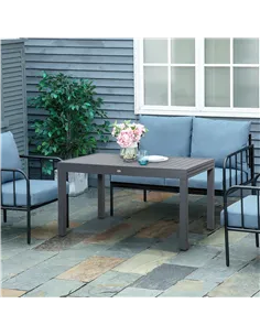 Outsunny Extendable Garden Table 135-270cm x 90cm x 75cm, 10 Seater Outdoor Dining Table with Aluminium Frame for Lawn, Balcony  2