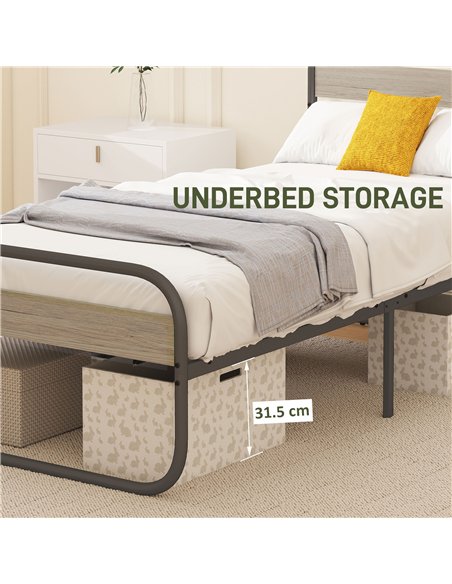 HOMCOM 3ft Single Bed Frame, Industrial Style Metal Platform Bed Frame with Under Bed Storage, No Box Spring Needed, Easy Assemb