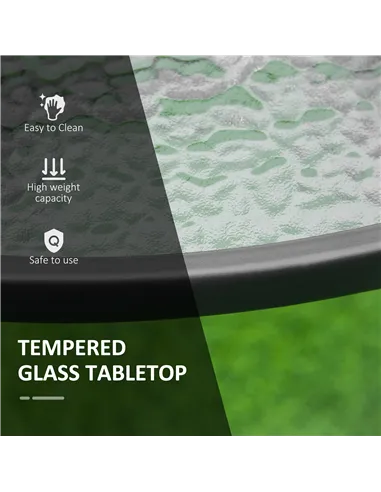 Outsunny 106cm Round Garden Dining Table with Parasol Hole Tempered Glass Top Steel Frame