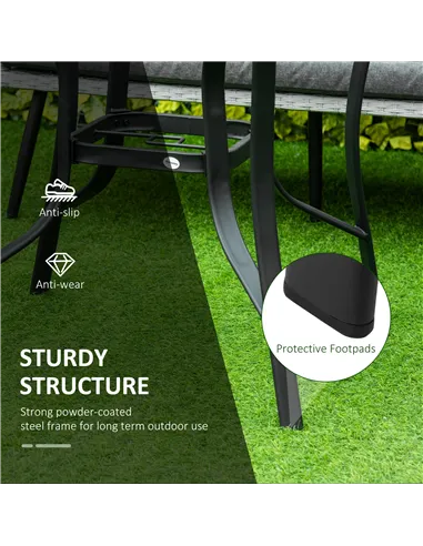 Outsunny 106cm Round Garden Dining Table with Parasol Hole Tempered Glass Top Steel Frame