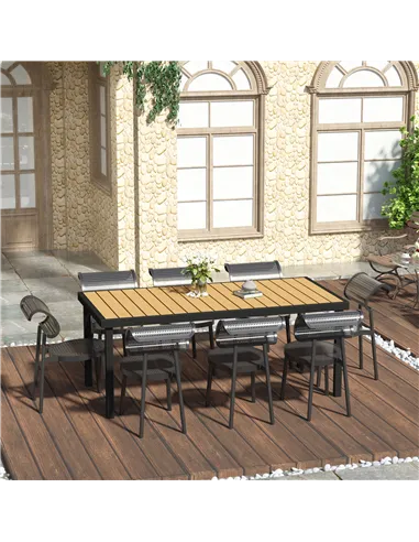 Outsunny Aluminium Outdoor Garden Dining Table for 8 People, Faux Wood Top, for Garden, Patio, 190 x 90 x 74 cm, Natural