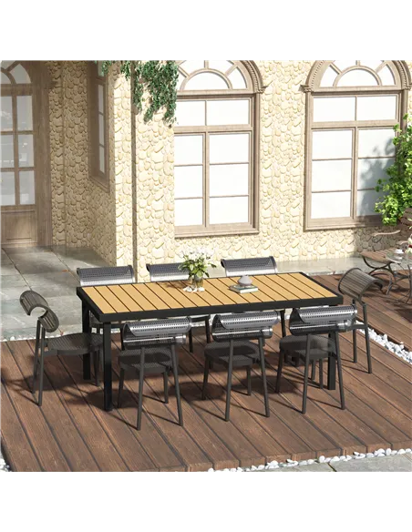 Outsunny Aluminium Outdoor Garden Dining Table for 8 People, Faux Wood Top, for Garden, Patio, 190 x 90 x 74 cm, Natural
