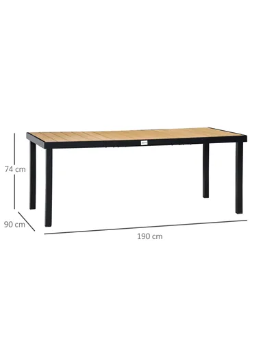 Outsunny Aluminium Outdoor Garden Dining Table for 8 People, Faux Wood Top, for Garden, Patio, 190 x 90 x 74 cm, Natural