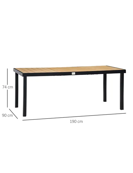 Outsunny Aluminium Outdoor Garden Dining Table for 8 People, Faux Wood Top, for Garden, Patio, 190 x 90 x 74 cm, Natural