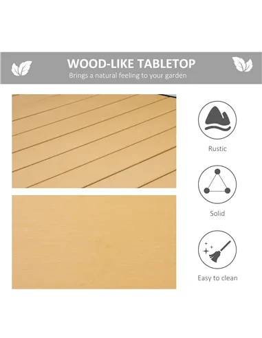 Outsunny Aluminium Outdoor Garden Dining Table for 8 People, Faux Wood Top, for Garden, Patio, 190 x 90 x 74 cm, Natural