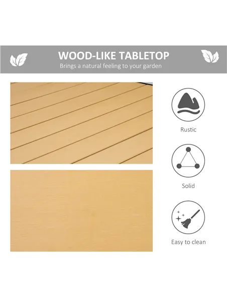 Outsunny Aluminium Outdoor Garden Dining Table for 8 People, Faux Wood Top, for Garden, Patio, 190 x 90 x 74 cm, Natural