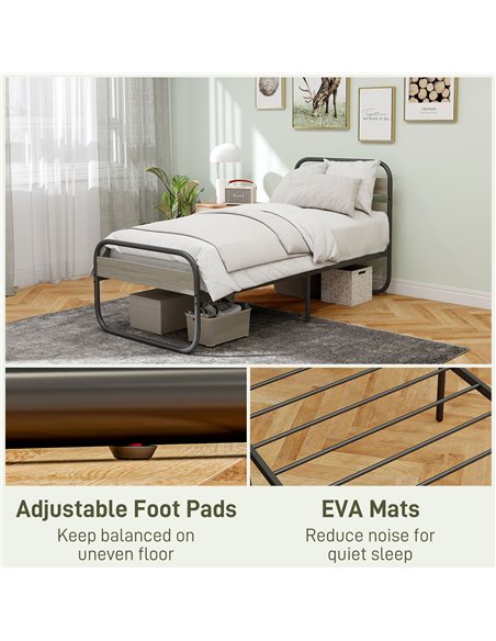HOMCOM 3ft Single Bed Frame, Industrial Style Metal Platform Bed Frame with Under Bed Storage, No Box Spring Needed, Easy Assemb