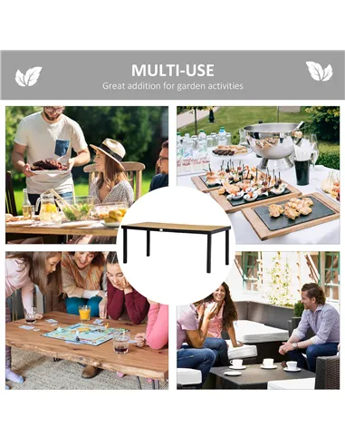 Outsunny Aluminium Outdoor Garden Dining Table for 8 People, Faux Wood Top, for Garden, Patio, 190 x 90 x 74 cm, Natural