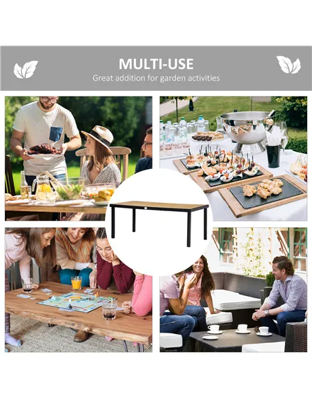 Outsunny Aluminium Outdoor Garden Dining Table for 8 People, Faux Wood Top, for Garden, Patio, 190 x 90 x 74 cm, Natural