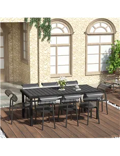 Outsunny Aluminium Outdoor Garden Dining Table for 8 People, Faux Wood Top, for Garden, Patio, 190 x 90 x 74cm, Black 2