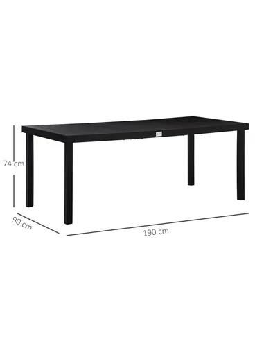 Outsunny Aluminium Outdoor Garden Dining Table for 8 People, Faux Wood Top, for Garden, Patio, 190 x 90 x 74cm, Black
