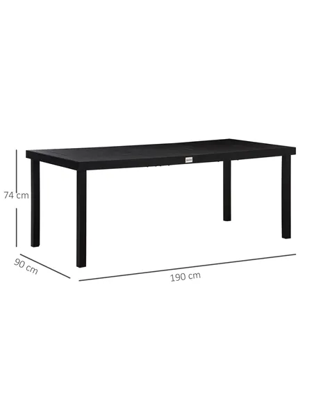 Outsunny Aluminium Outdoor Garden Dining Table for 8 People, Faux Wood Top, for Garden, Patio, 190 x 90 x 74cm, Black