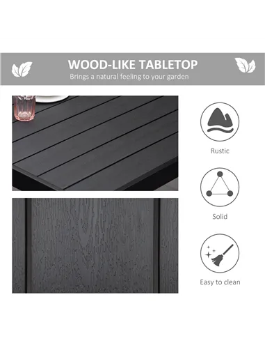 Outsunny Aluminium Outdoor Garden Dining Table for 8 People, Faux Wood Top, for Garden, Patio, 190 x 90 x 74cm, Black