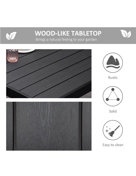 Outsunny Aluminium Outdoor Garden Dining Table for 8 People, Faux Wood Top, for Garden, Patio, 190 x 90 x 74cm, Black