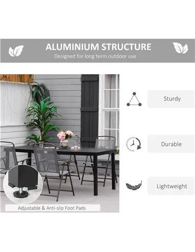 Outsunny Aluminium Outdoor Garden Dining Table for 8 People, Faux Wood Top, for Garden, Patio, 190 x 90 x 74cm, Black