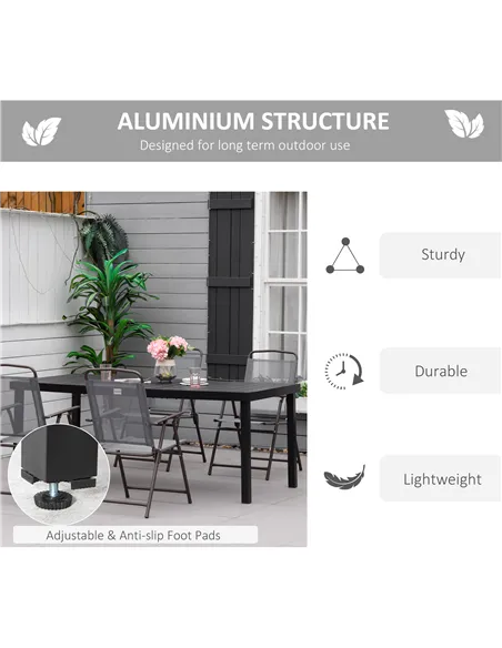 Outsunny Aluminium Outdoor Garden Dining Table for 8 People, Faux Wood Top, for Garden, Patio, 190 x 90 x 74cm, Black