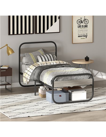 HOMCOM 3ft Single Bed Frame, Industrial Style Metal Platform Bed Frame with Under Bed Storage, No Box Spring Needed, Easy Assemb