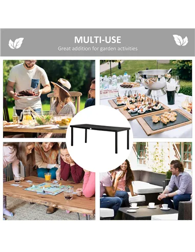 Outsunny Aluminium Outdoor Garden Dining Table for 8 People, Faux Wood Top, for Garden, Patio, 190 x 90 x 74cm, Black
