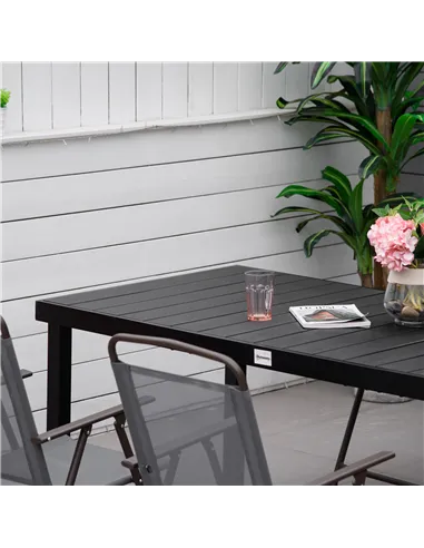 Outsunny Aluminium Outdoor Garden Dining Table for 8 People, Faux Wood Top, for Garden, Patio, 190 x 90 x 74cm, Black