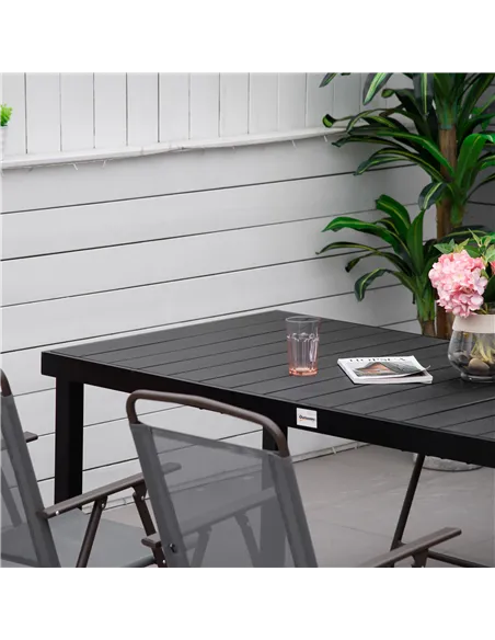 Outsunny Aluminium Outdoor Garden Dining Table for 8 People, Faux Wood Top, for Garden, Patio, 190 x 90 x 74cm, Black