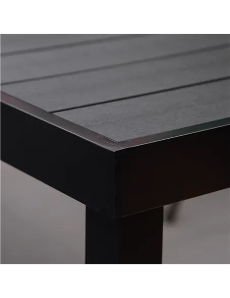 Outsunny Aluminium Outdoor Garden Dining Table for 8 People, Faux Wood Top, for Garden, Patio, 190 x 90 x 74cm, Black