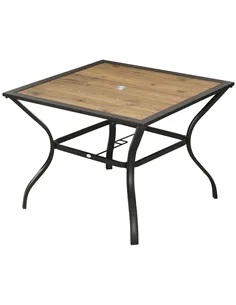 Outsunny Outdoor Garden Table Dining Table for 4 with Parasol Hole, Stone-Grain Effect PC Board Top for Patio, Garden, Brown