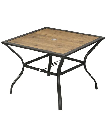 Outsunny Outdoor Garden Table Dining Table for 4 with Parasol Hole, Stone-Grain Effect PC Board Top for Patio, Garden, Brown