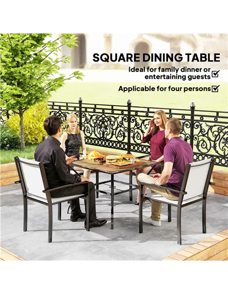 Outsunny Outdoor Garden Table Dining Table for 4 with Parasol Hole, Stone-Grain Effect PC Board Top for Patio, Garden, Brown
