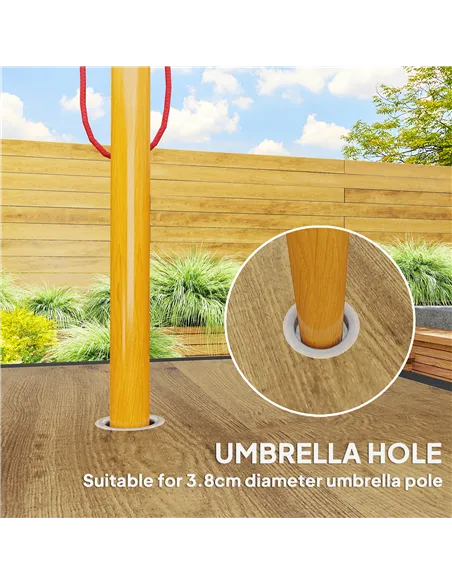 Outsunny Outdoor Garden Table Dining Table for 4 with Parasol Hole, Stone-Grain Effect PC Board Top for Patio, Garden, Brown