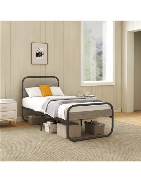 HOMCOM 3ft Single Bed Frame, Industrial Style Metal Platform Bed Frame with Under Bed Storage, No Box Spring Needed, Easy Assemb