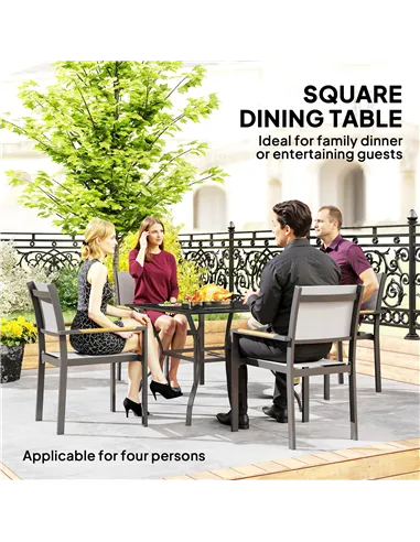 Outsunny 94 x 94 cm Garden Table with Parasol Hole, Outdoor Dining Garden Table for Four with Slatted Metal Plate Top, Black