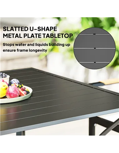 Outsunny 94 x 94 cm Garden Table with Parasol Hole, Outdoor Dining Garden Table for Four with Slatted Metal Plate Top, Black