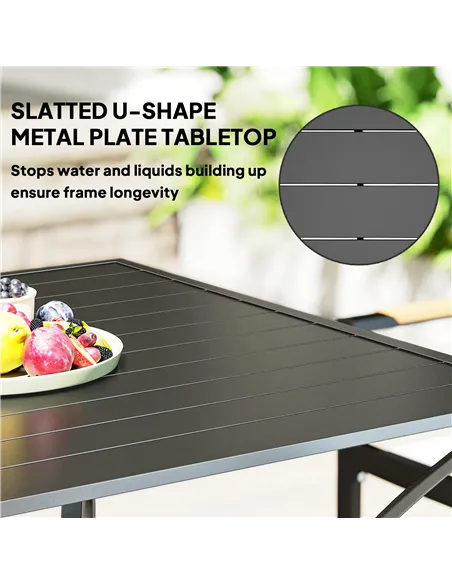 Outsunny 94 x 94 cm Garden Table with Parasol Hole, Outdoor Dining Garden Table for Four with Slatted Metal Plate Top, Black