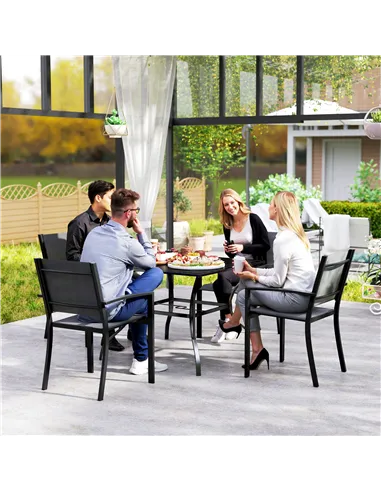 Outsunny 94 x 94 cm Garden Table with Parasol Hole, Outdoor Dining Garden Table for Four with Slatted Metal Plate Top, Black