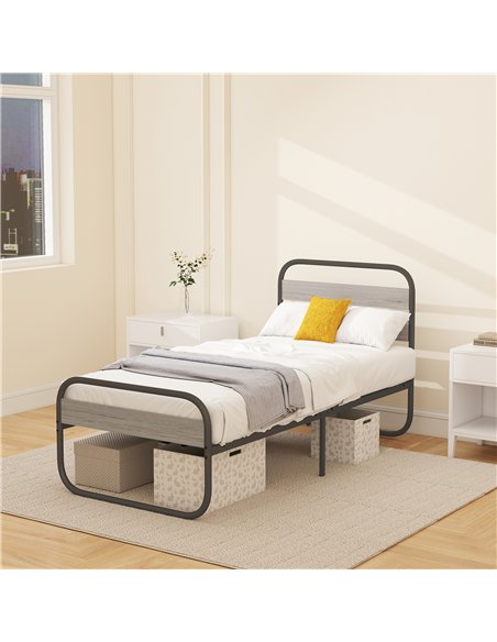 HOMCOM 3ft Single Bed Frame, Industrial Style Metal Platform Bed Frame with Under Bed Storage, No Box Spring Needed, Easy Assemb