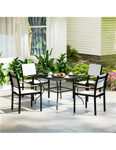Outsunny 94 x 94 cm Garden Table with Parasol Hole, Outdoor Dining Garden Table for Four with Slatted Metal Plate Top, Black