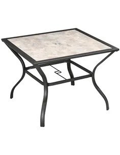 Outsunny 94 x 94 cm Garden Table with Parasol Hole, Outdoor Dining Table for 4, Square Patio Table with Stone-Grain Effect PC Bo