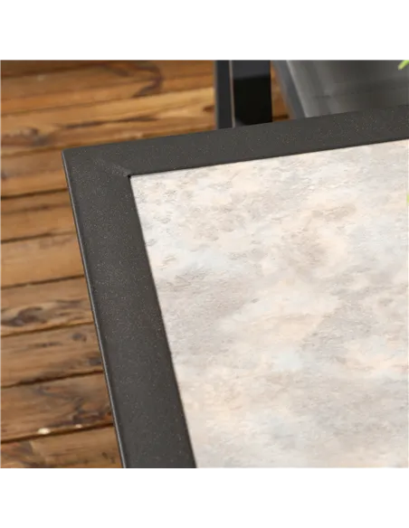 Outsunny 94 x 94 cm Garden Table with Parasol Hole, Outdoor Dining Table for 4, Square Patio Table with Stone-Grain Effect PC Bo