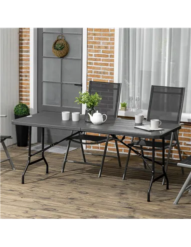 Outsunny Folding Garden Dining Table for 6, Rectangular Outdoor Dining Table with HDPE Tabletop, Foldable Garden Table with Stee