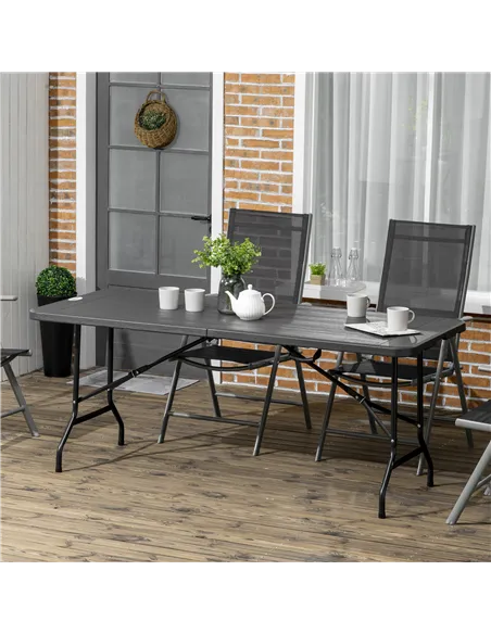 Outsunny Folding Garden Dining Table for 6, Rectangular Outdoor Dining Table with HDPE Tabletop, Foldable Garden Table with Stee