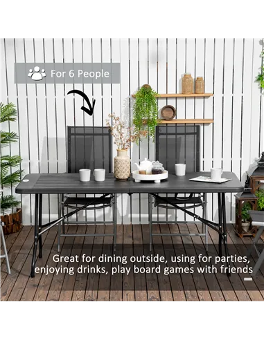 Outsunny Folding Garden Dining Table for 6, Rectangular Outdoor Dining Table with HDPE Tabletop, Foldable Garden Table with Stee