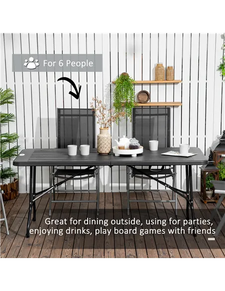 Outsunny Folding Garden Dining Table for 6, Rectangular Outdoor Dining Table with HDPE Tabletop, Foldable Garden Table with Stee