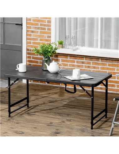 Outsunny Foldable Patio Dining Table for 4, Height Adjustable Outdoor Table for Garden, Lawn, Dark Grey