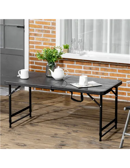 Outsunny Foldable Patio Dining Table for 4, Height Adjustable Outdoor Table for Garden, Lawn, Dark Grey