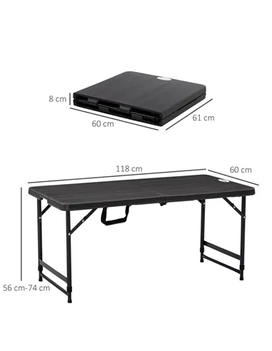 Outsunny Foldable Patio Dining Table for 4, Height Adjustable Outdoor Table for Garden, Lawn, Dark Grey