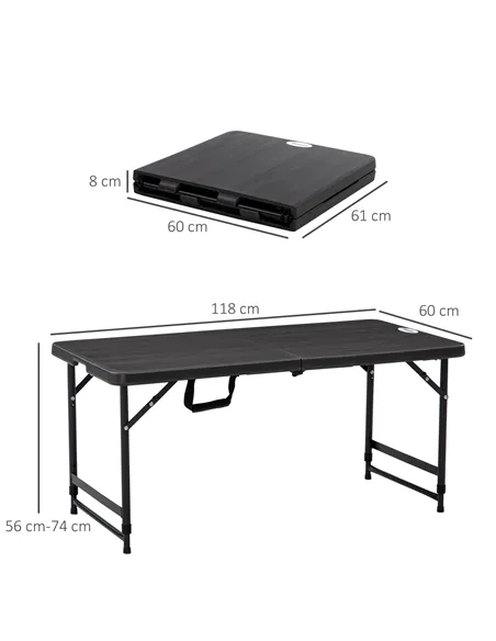 Outsunny Foldable Patio Dining Table for 4, Height Adjustable Outdoor Table for Garden, Lawn, Dark Grey