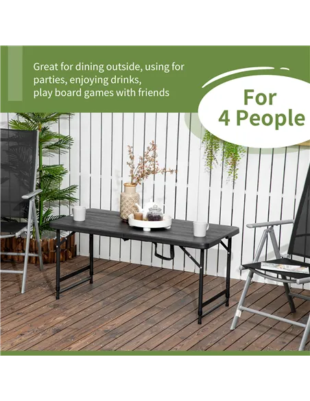 Outsunny Foldable Patio Dining Table for 4, Height Adjustable Outdoor Table for Garden, Lawn, Dark Grey