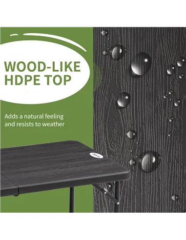 Outsunny Foldable Patio Dining Table for 4, Height Adjustable Outdoor Table for Garden, Lawn, Dark Grey