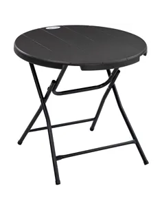 Outsunny Foldable Round Garden Table for 4, Outdoor Dining Table with HDPE Tabletop and Steel Frame, 80 x 80 x 73 cm, Dark Grey