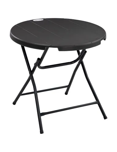 Outsunny Foldable Round Garden Table for 4, Outdoor Dining Table with HDPE Tabletop and Steel Frame, 80 x 80 x 73 cm, Dark Grey